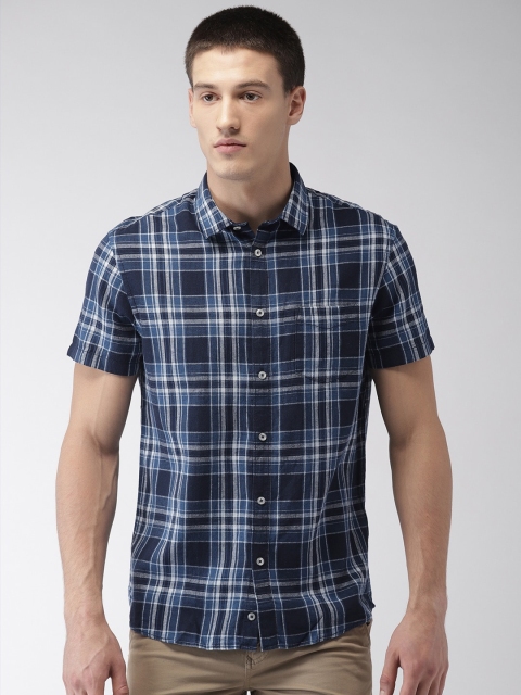 

Celio Men Blue White Regular Fit Checked Casual Sustainable Shirt