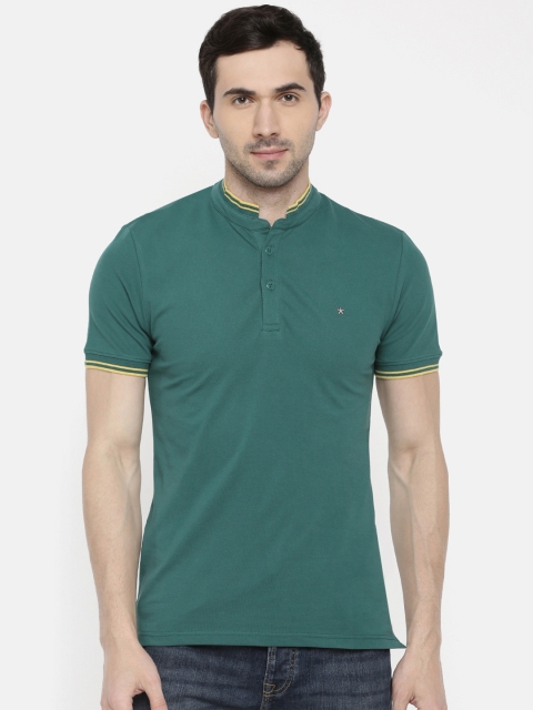 

Celio Men Green Solid Mandarin Collar T-shirt