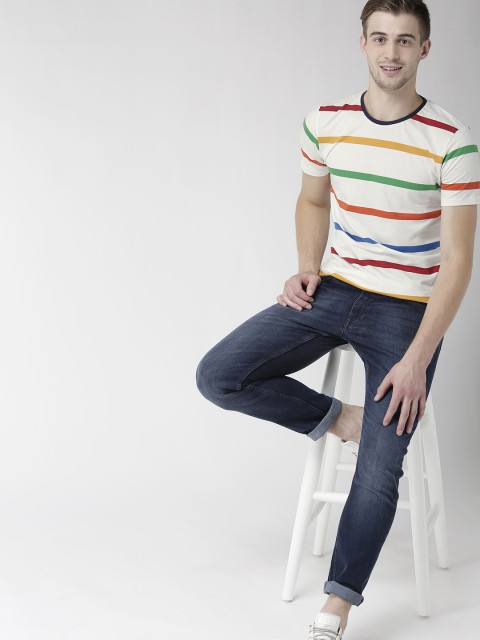 

Mast & Harbour Men Multi-Coloured Striped Round Neck T-shirt