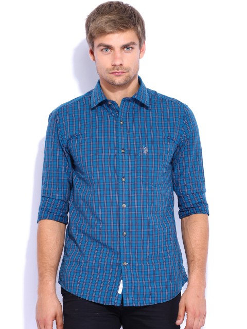 

U.S. Polo Assn. Blue & Brown Checked Tailored Fit Shirt