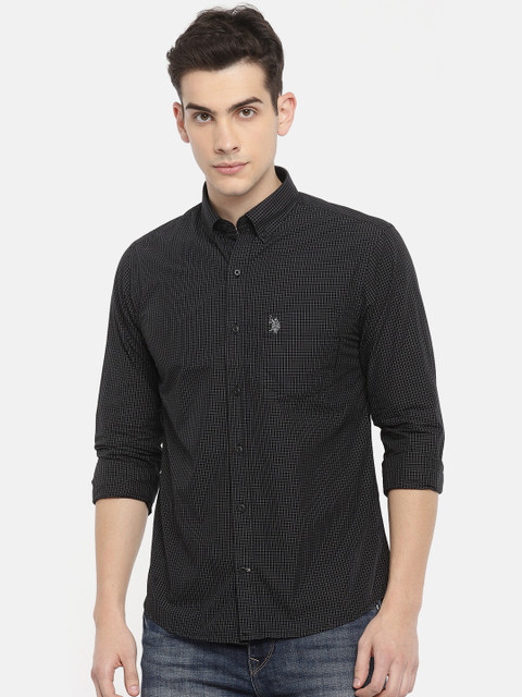 

U.S. Polo Assn. Men Black Tailored Fit Checked Casual Shirt