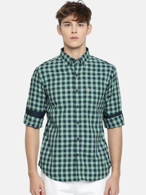 

U.S. Polo Assn. Men Navy Blue & Green Slim Fit Checked Casual Shirt