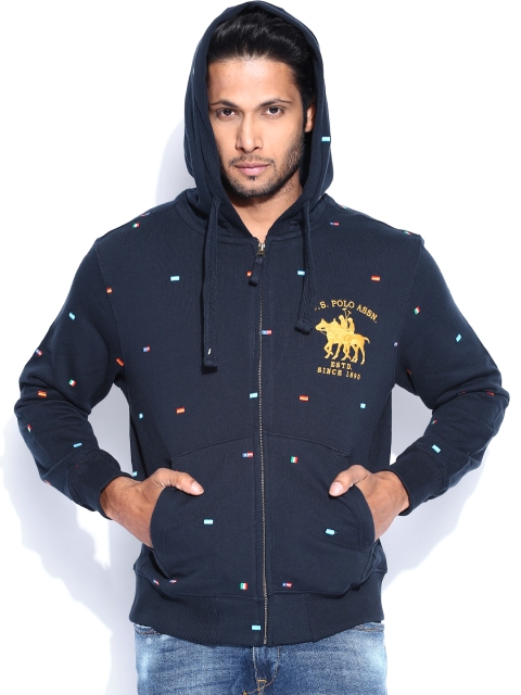 

U.S. Polo Assn. Navy Blue Printed Hooded Sweatshirt