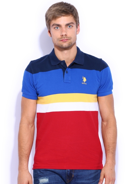 

U.S. Polo Assn. Men Red & Blue Colourblocked Polo T-shirt