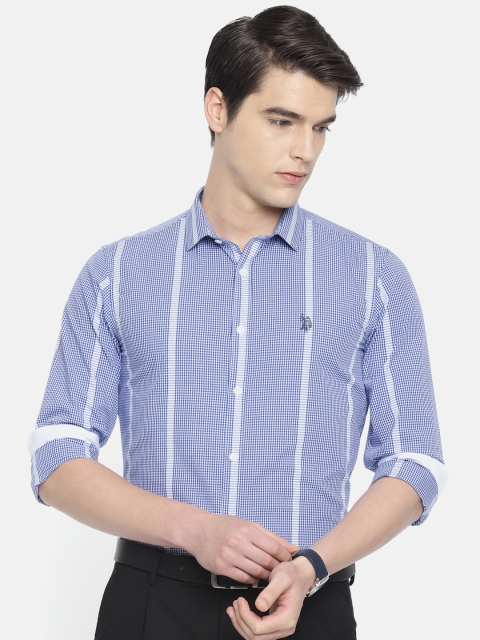 

U.S. Polo Assn. Men Navy Blue & White Slim Fit Checked Casual Shirt