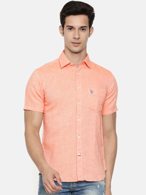 

U.S. Polo Assn. Men Coral Orange Tailored Fit Solid Casual Shirt