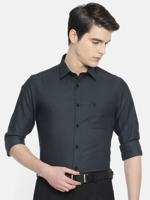 

U.S. Polo Assn. Men Charcoal Grey Tailored Fit Self Design Formal Shirt