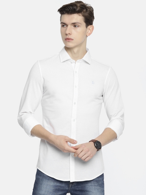 

U.S. Polo Assn. Men White Slim Fit Knitted Solid Casual Shirt