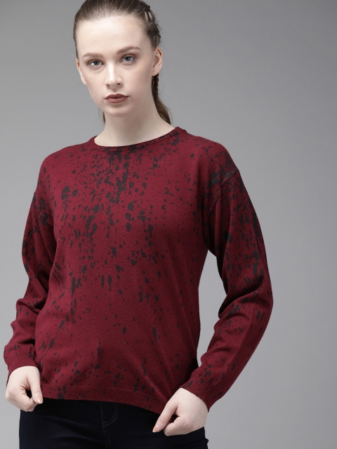 

Roadster Women Burgundy Printed Sweater