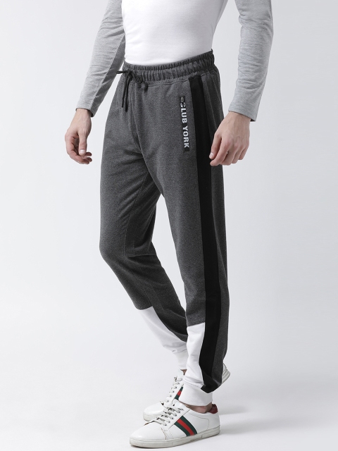 

Club York Men Charcoal Grey & White Colourblocked Slim-Fit Joggers