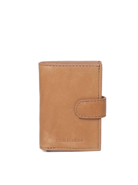 

DEIN KLEIDER Unisex Tan Brown Anti-Theft RFID Leather Two Fold Wallet