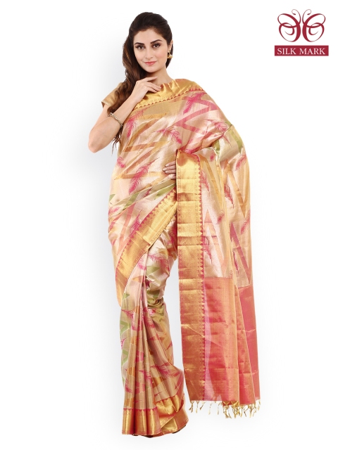 

Sudarshan Silks Cream-Coloured Pure Kanjeevaram Silk Traditional Handloom Saree