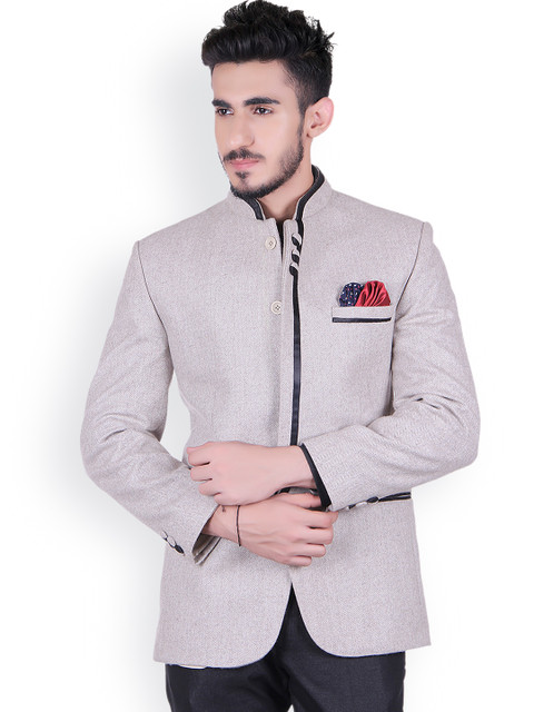 

Shaftesbury London Beige Regular Fit Ethnic Bandhgala Blazer