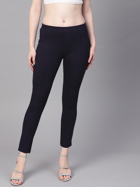 

ANAISA Women Navy Blue Solid Stretchable Treggings