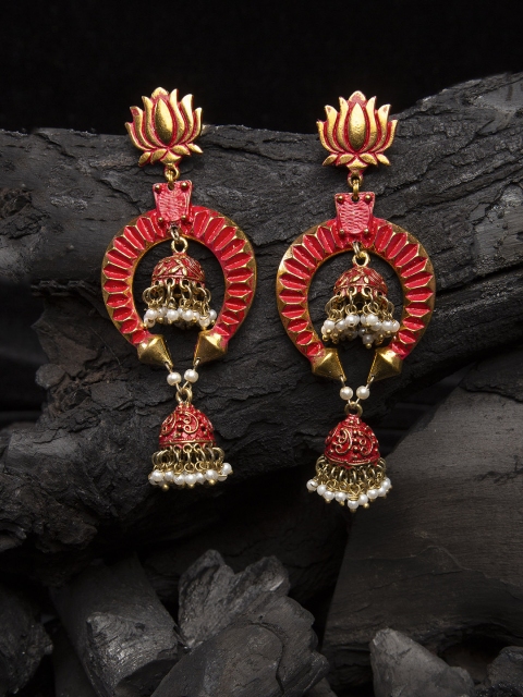 

AKS Gold-Toned & Red Gold-Plated Contemporary Drop Earrings