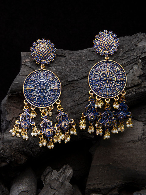 

AKS Gold-Plated & Navy Blue Contemporary Handcrafted Drop Earrings