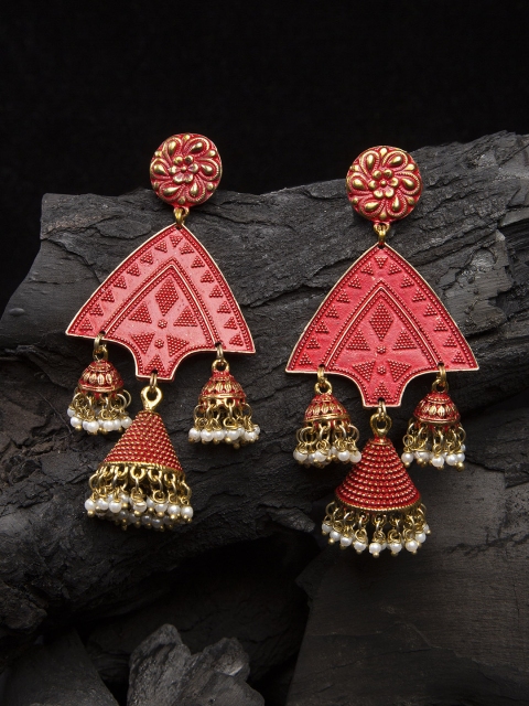 

AKS Red & Gold-Plated Handcrafted Contemporary Drop Earrings