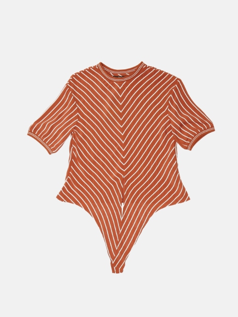 

ONLY Women Brown & White Striped Top