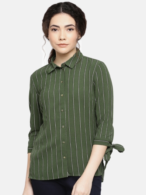 

ONLY Women Green Regular Fit Striped Casual Shirt