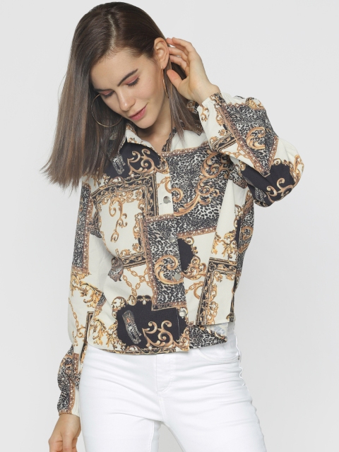 

ONLY Women White & Black Regular Fit Printed Casual Shirt