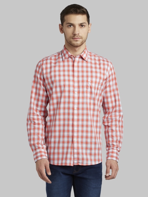 

Parx Men Orange & White Slim Fit Checked Casual Shirt