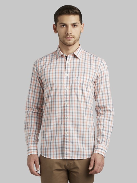 

Parx Men Orange & White Slim Fit Checked Casual Shirt