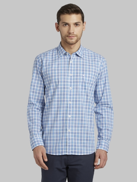 

Parx Men Blue & White Slim Fit Checked Casual Shirt