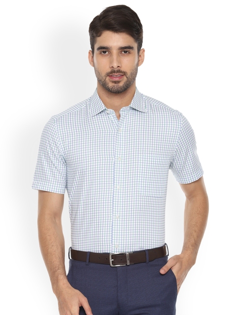 

Louis Philippe Men White & Blue Slim Fit Checked Formal Shirt