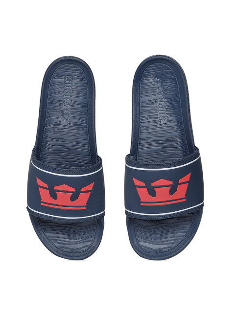 

Supra Men Navy Blue Printed Sliders