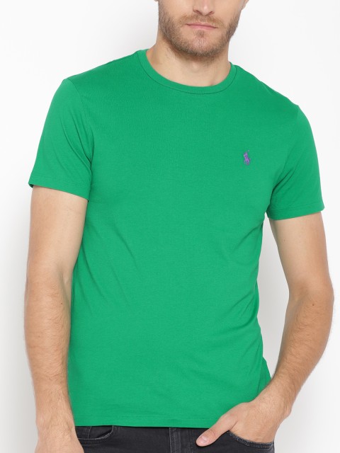 

Polo Ralph Lauren Men Green Solid Round Neck T-shirt