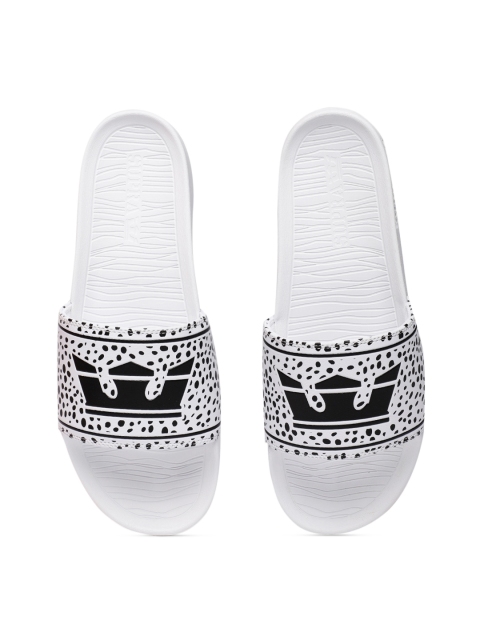 

Supra Men White & Black Printed Sliders