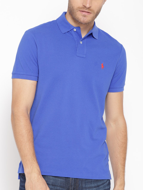 

Polo Ralph Lauren Men Blue Solid Polo Collar T-shirt