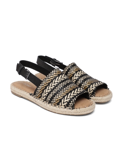 

TOMS Women Black & Beige Woven Design Open Toe Espadrille Flats