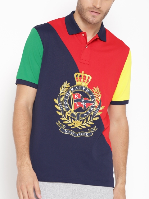 

Polo Ralph Lauren Men Navy & Red Colourblocked Polo Collar T-shirt, Navy blue