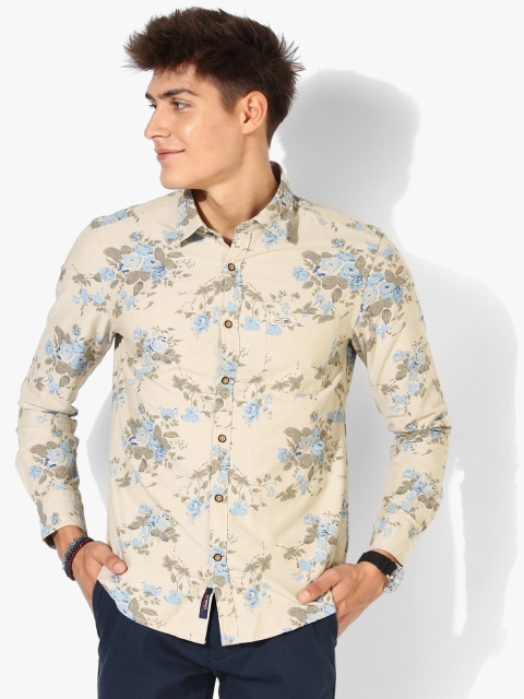 

U.S. Polo Assn. Men Beige Slim Fit Printed Casual Shirt