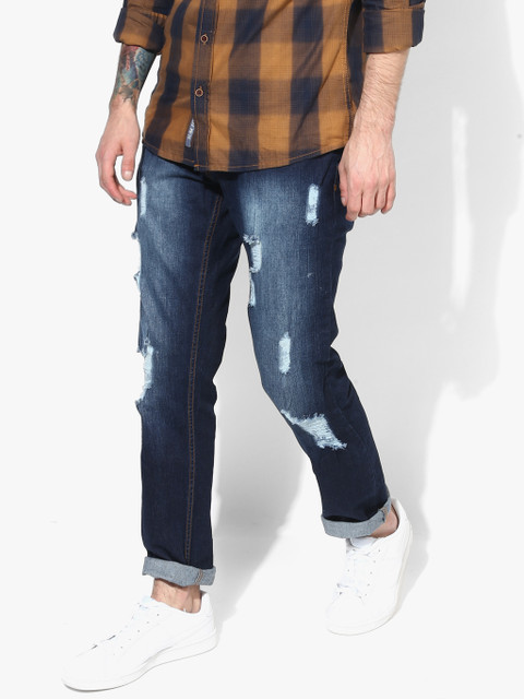 

People Men Blue Slim Fit Mid-Rise Mildly Distressed Stretchable Jeans