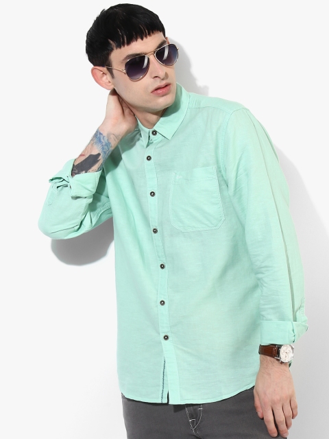 Lee Men Green Slim Fit Solid Casual Shirt