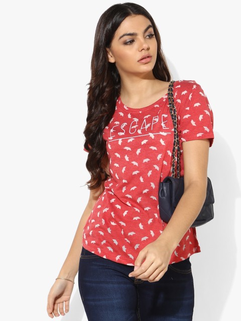 

People Women Red Printed Round Neck T-shirt