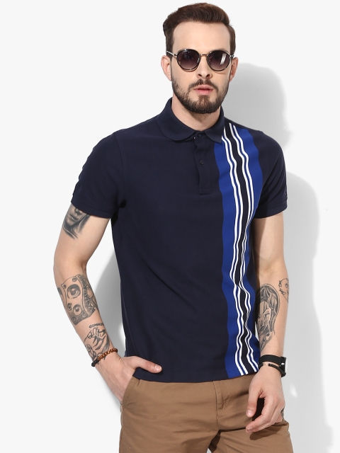 

Tommy Hilfiger Men Navy Blue Striped Polo Collar T-shirt
