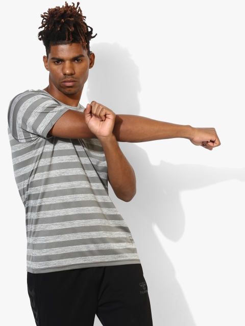 

hummel Men Grey Striped Round Neck T-shirt