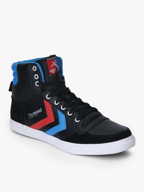 

hummel Unisex Black Printed Leather Mid-Top Sneakers
