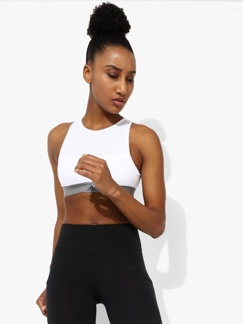 

White Self Design Non-Wired Lightly Padded Sport Bra