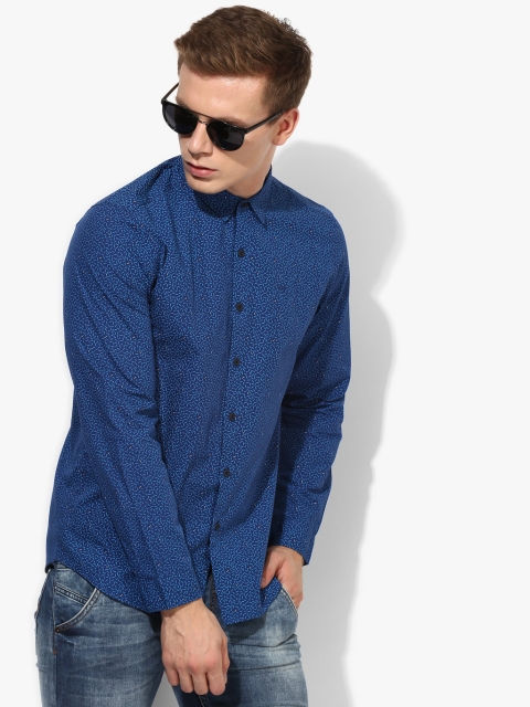 

Blue Printed Slim Fit Casual Shirt