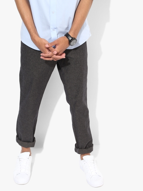 Dark Grey Textured Regular Fit Chinos