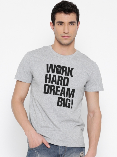 

Metersbonwe Men Grey Melange Printed Round Neck T-shirt