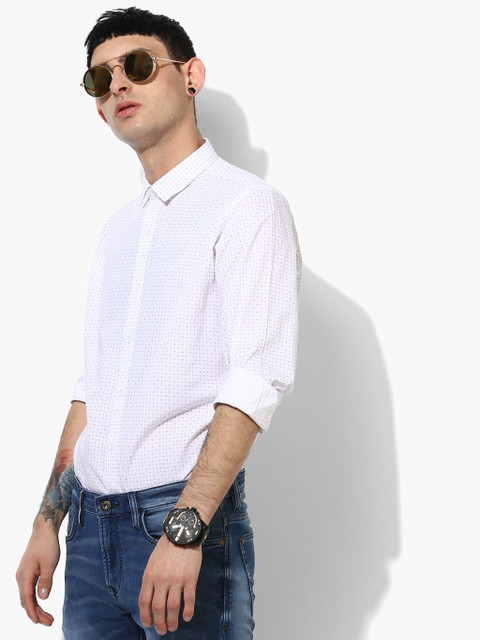 

White Printed Regular Fit Casual Shirt