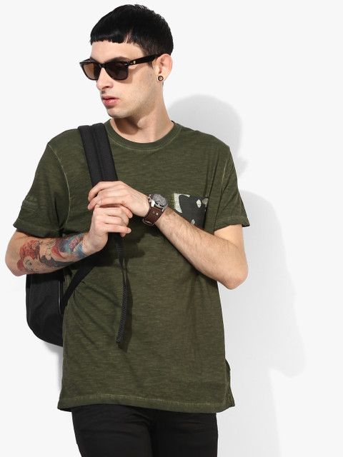 

Olive Printed Regular Fit Round Neck T-Shirt