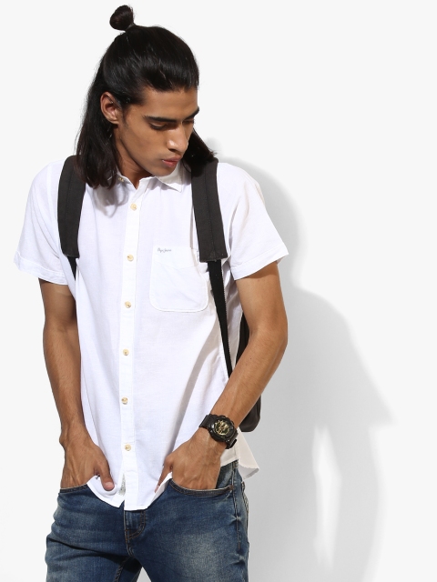

Pepe Jeans Men White Regular Fit Solid Casual Shirt