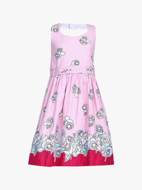 

612 league Girls Pink Printed Fit and Flare Dress