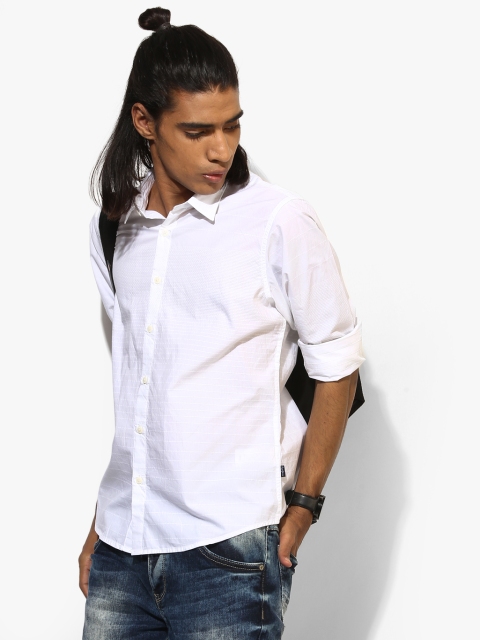 

White Textured Regular Fit Casual Shirt